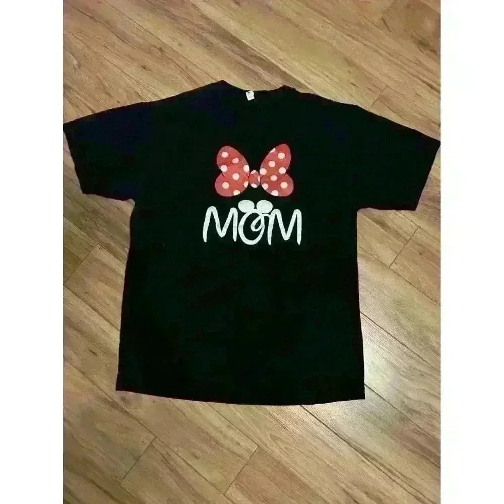 Disney Mom Minnie Polka Dot Bow and Ears Black Women's T-Shirt Size Large